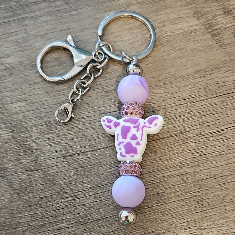Purple Cow Bead Keychain Charm